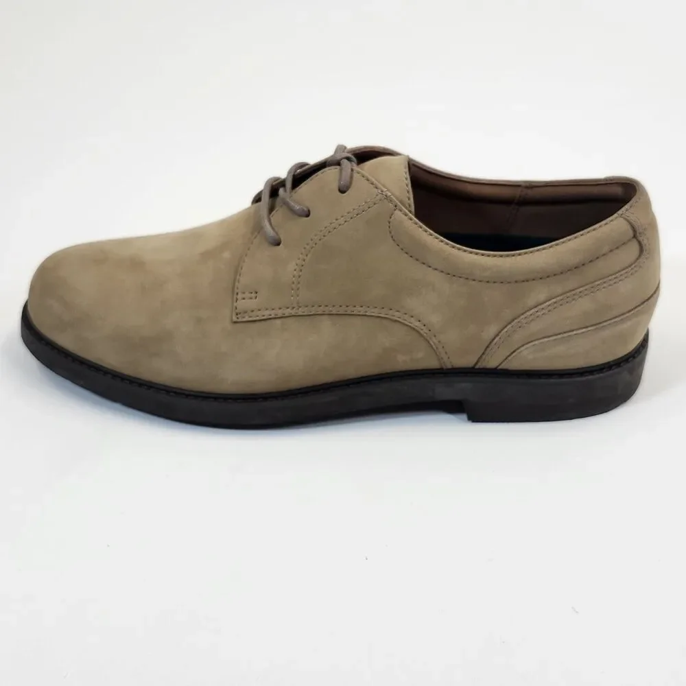 Rockport Mens 10M Beige Nubuck Leather Derby Shoes Casual Lace Up Comfort Oxford